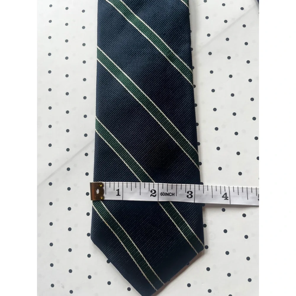 Modern West Allis Mens Vintage Navy Blue Green Striped Rep Silk Blend Necktie